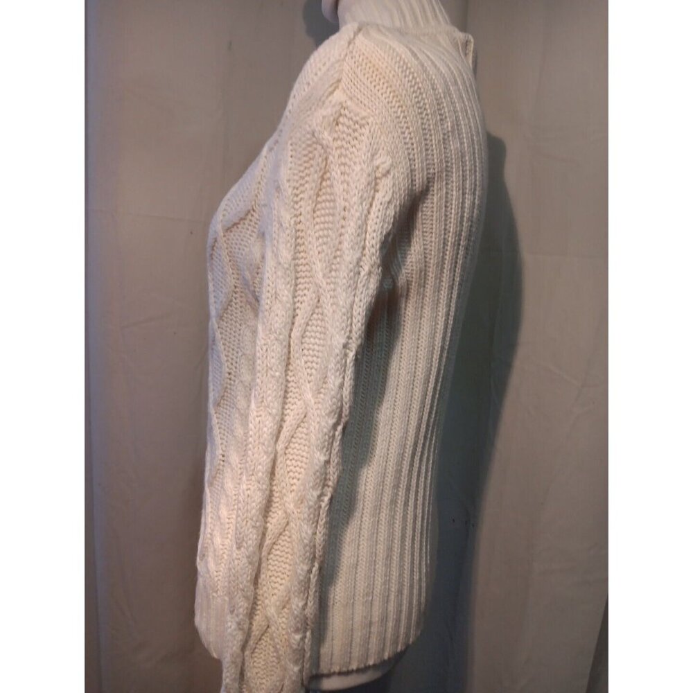 Vintage 90S Sz S Petite Cable Knit Zip Up Sweater Cardigan Ramie &‎ Cotton Blend - Picture 3 of 11